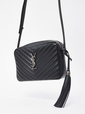 Saint Laurent Black Chevron Quilted Leather Crossbody Bag